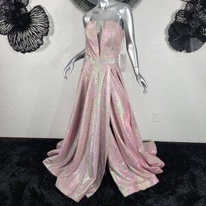 NWT~$495~SPLASH~14/16~PINK IRIDESCENT RHINESTONE STRAPLESS GOWN PROM DRESS